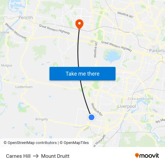 Carnes Hill to Mount Druitt map