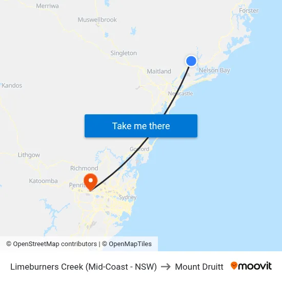 Limeburners Creek (Mid-Coast - NSW) to Mount Druitt map