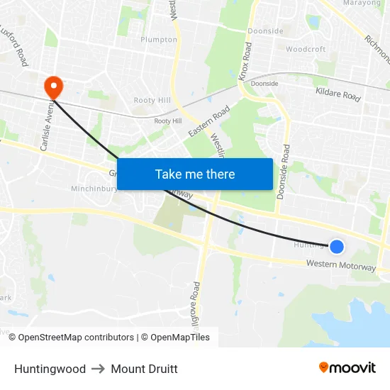 Huntingwood to Mount Druitt map