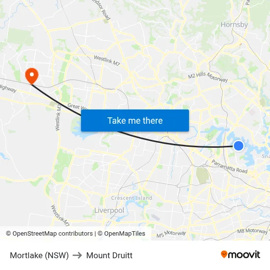 Mortlake (NSW) to Mount Druitt map