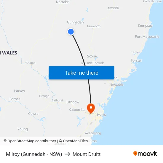 Milroy (Gunnedah - NSW) to Mount Druitt map