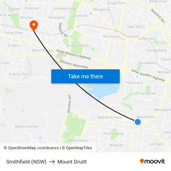 Smithfield (NSW) to Mount Druitt map