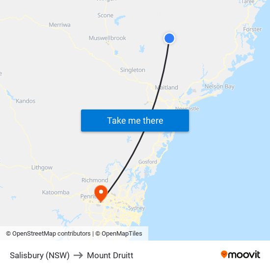 Salisbury (NSW) to Mount Druitt map