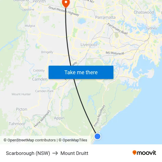Scarborough (NSW) to Mount Druitt map