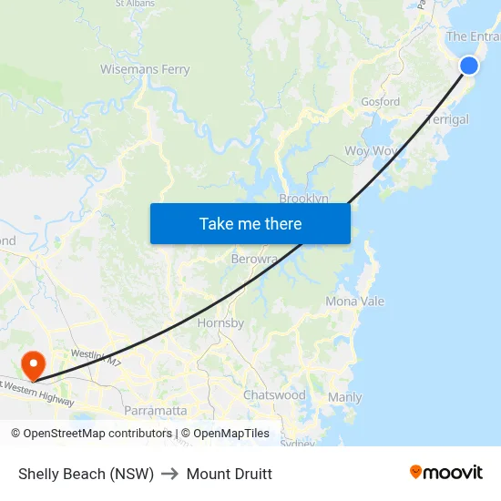 Shelly Beach (NSW) to Mount Druitt map