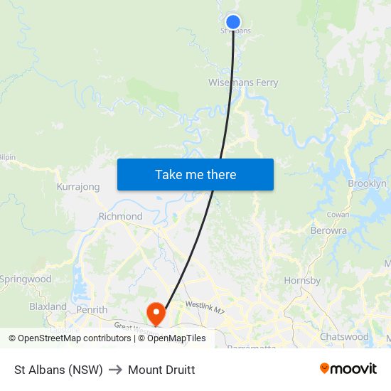 St Albans (NSW) to Mount Druitt map