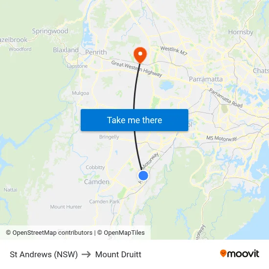 St Andrews (NSW) to Mount Druitt map