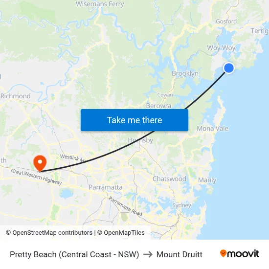 Pretty Beach (Central Coast - NSW) to Mount Druitt map