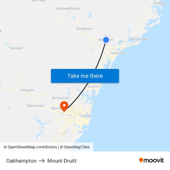 Oakhampton to Mount Druitt map