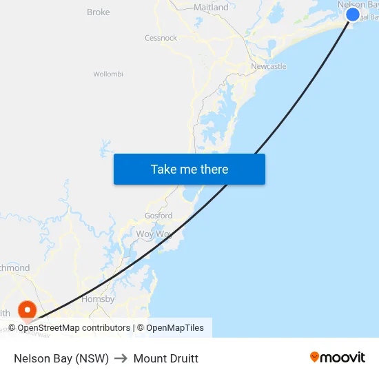 Nelson Bay (NSW) to Mount Druitt map