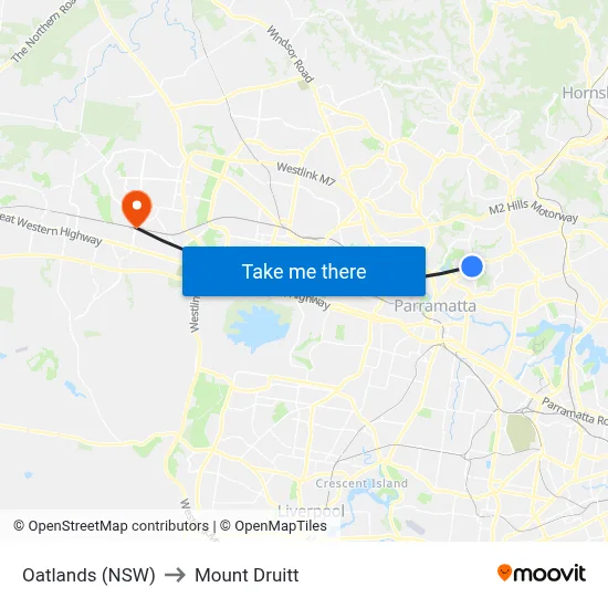 Oatlands (NSW) to Mount Druitt map