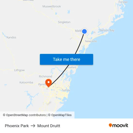 Phoenix Park to Mount Druitt map