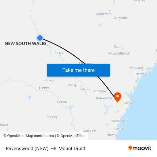 Ravenswood (NSW) to Mount Druitt map