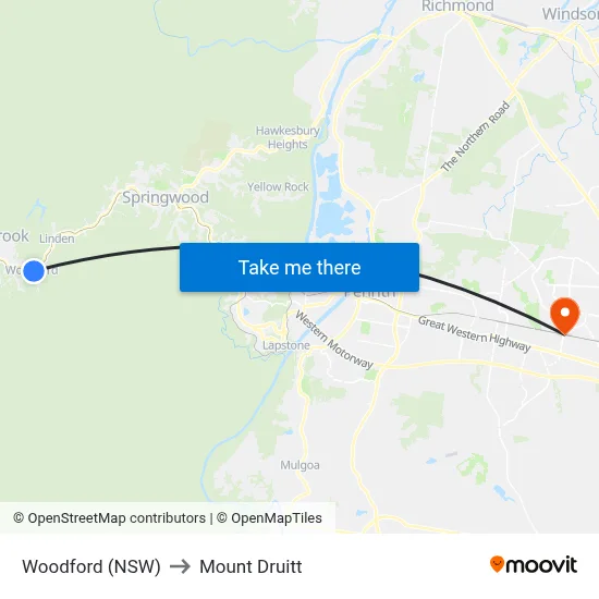 Woodford (NSW) to Mount Druitt map