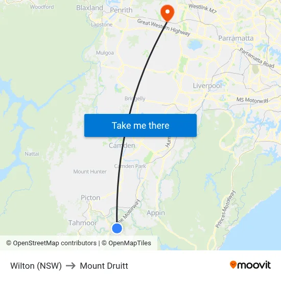 Wilton (NSW) to Mount Druitt map