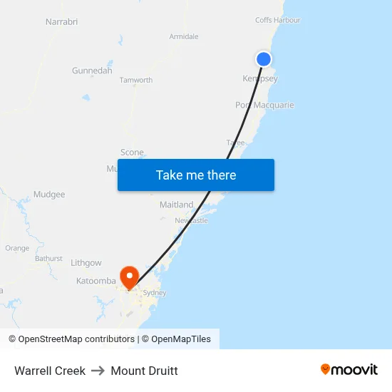 Warrell Creek to Mount Druitt map