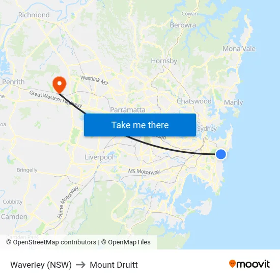 Waverley (NSW) to Mount Druitt map