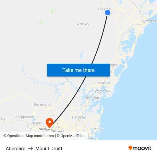 Aberdare to Mount Druitt map