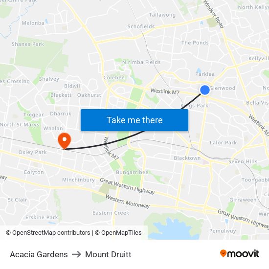 Acacia Gardens to Mount Druitt map