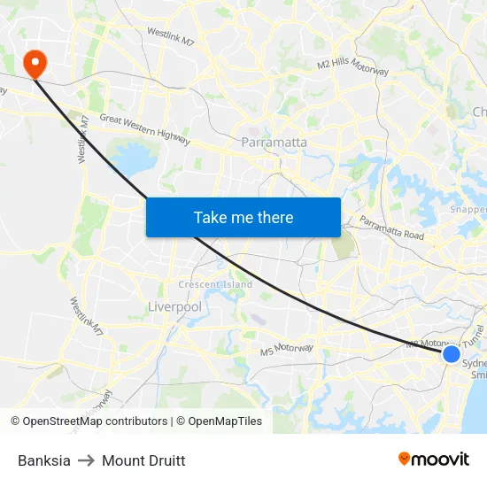 Banksia to Mount Druitt map
