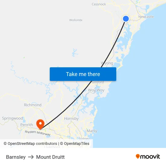 Barnsley to Mount Druitt map
