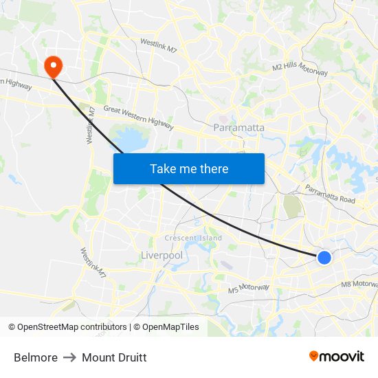 Belmore to Mount Druitt map