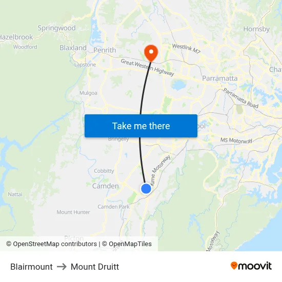 Blairmount to Mount Druitt map