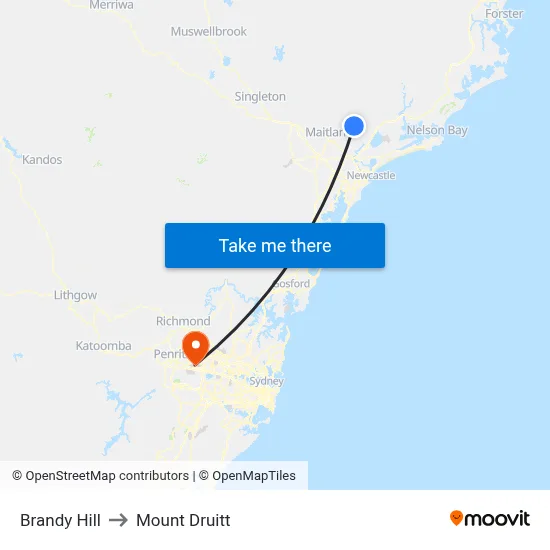 Brandy Hill to Mount Druitt map