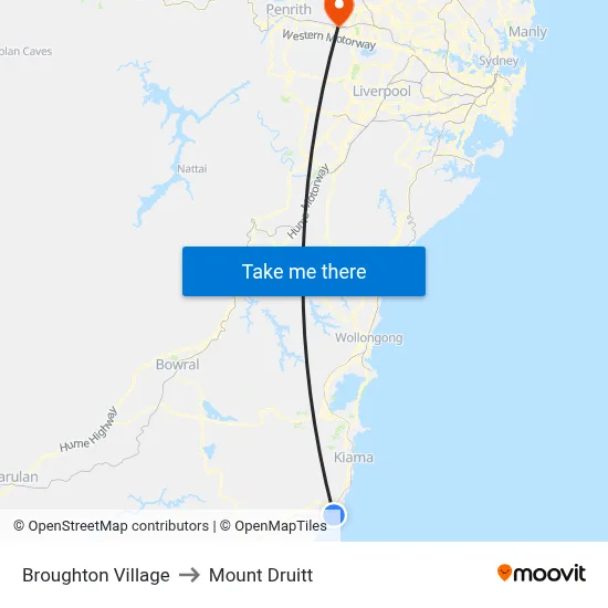 Broughton Village to Mount Druitt map