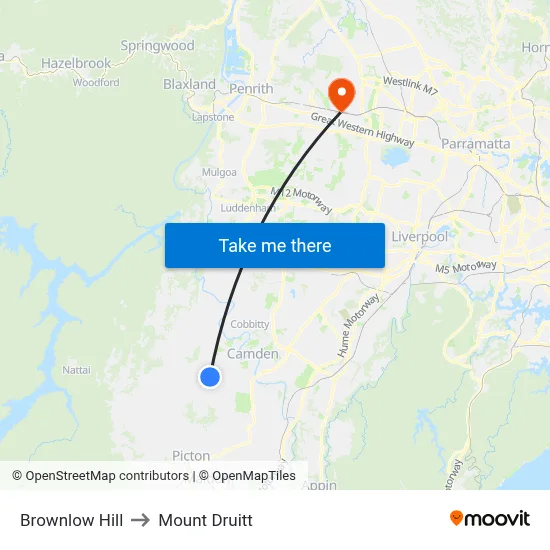 Brownlow Hill to Mount Druitt map