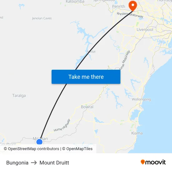 Bungonia to Mount Druitt map
