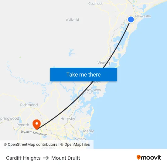 Cardiff Heights to Mount Druitt map