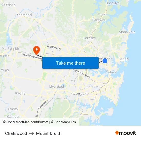 Chatswood to Mount Druitt map
