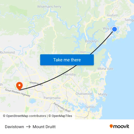 Davistown to Mount Druitt map