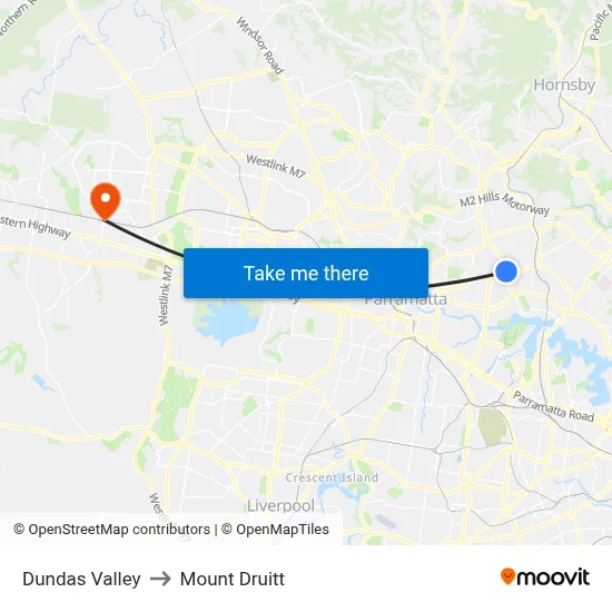 Dundas Valley to Mount Druitt map
