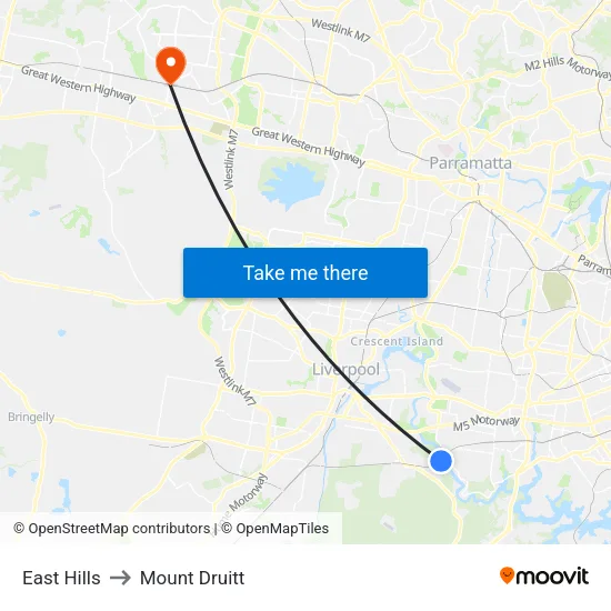 East Hills to Mount Druitt map