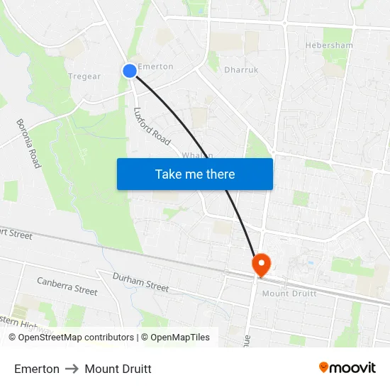 Emerton to Mount Druitt map