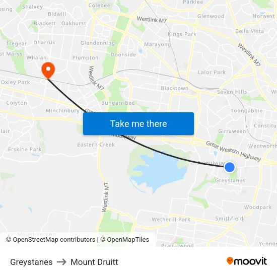 Greystanes to Mount Druitt map
