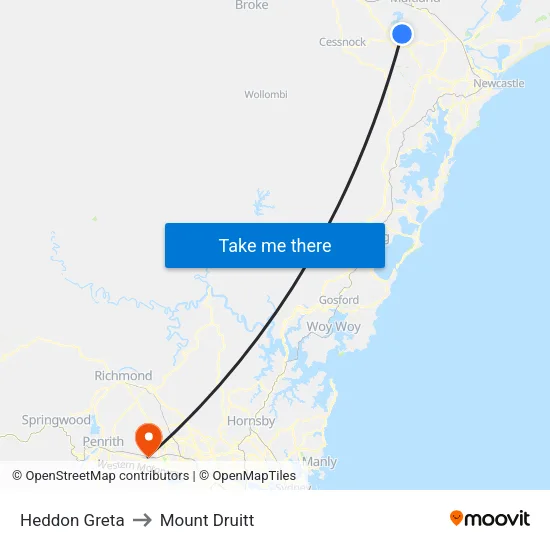 Heddon Greta to Mount Druitt map