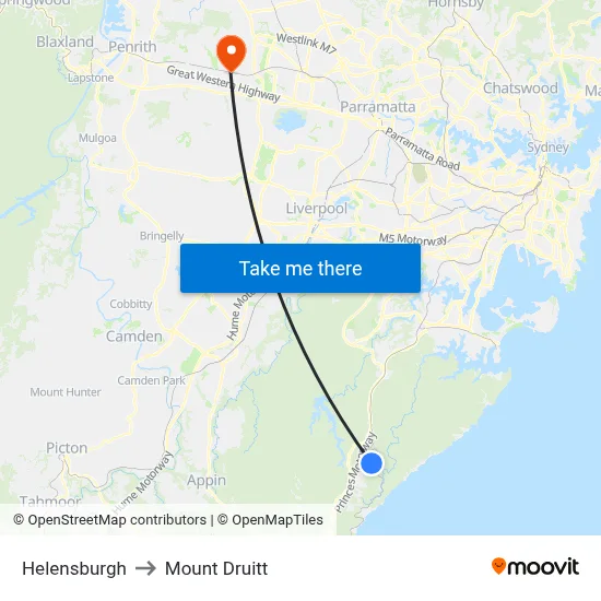 Helensburgh to Mount Druitt map