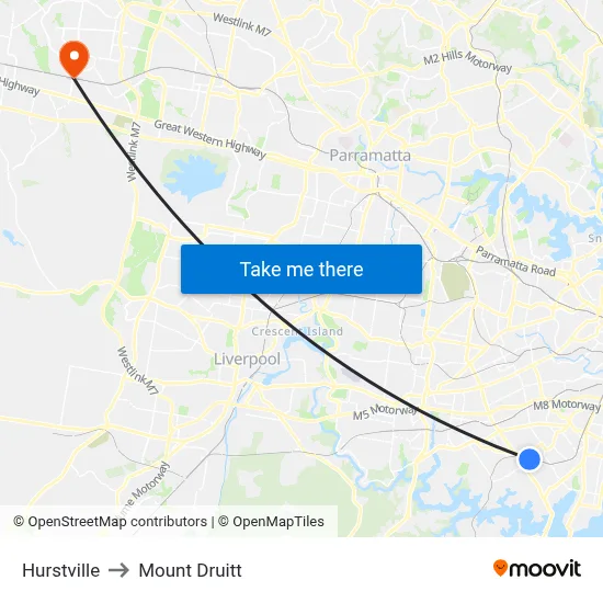 Hurstville to Mount Druitt map