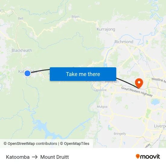 Katoomba to Mount Druitt map