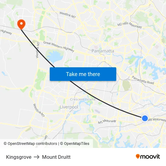 Kingsgrove to Mount Druitt map