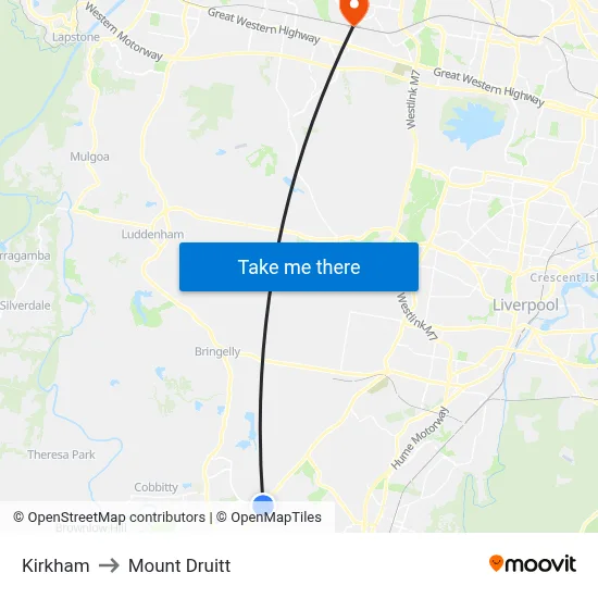 Kirkham to Mount Druitt map