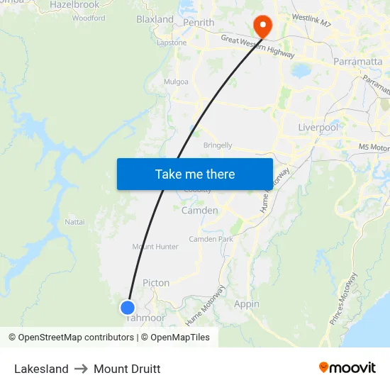 Lakesland to Mount Druitt map