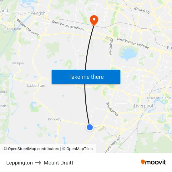 Leppington to Mount Druitt map