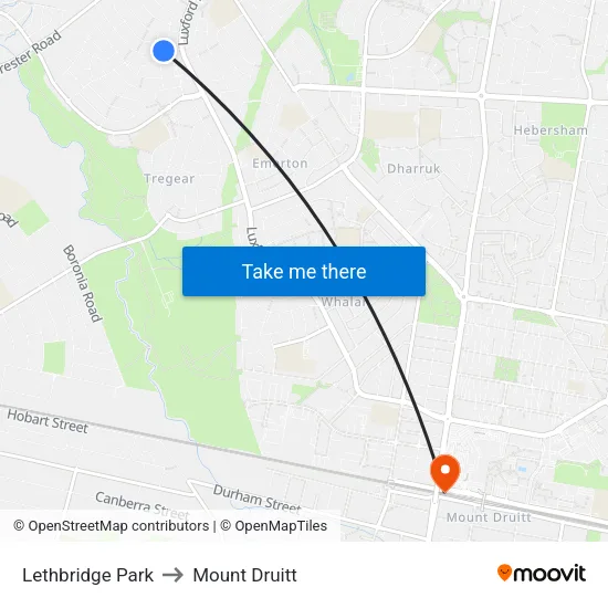 Lethbridge Park to Mount Druitt map