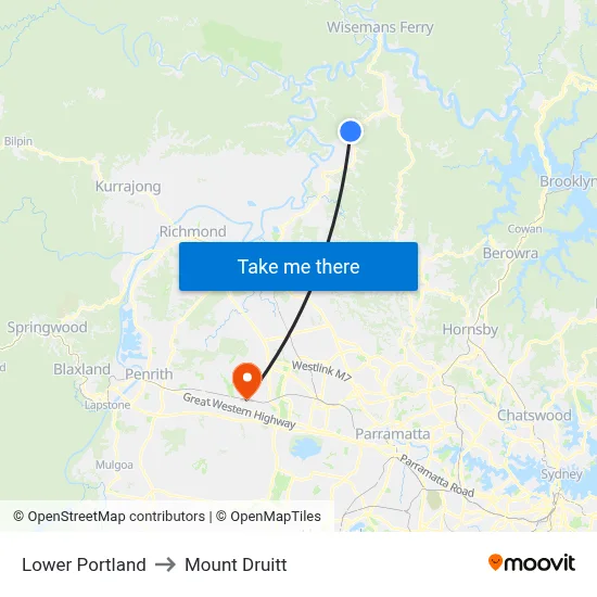 Lower Portland to Mount Druitt map