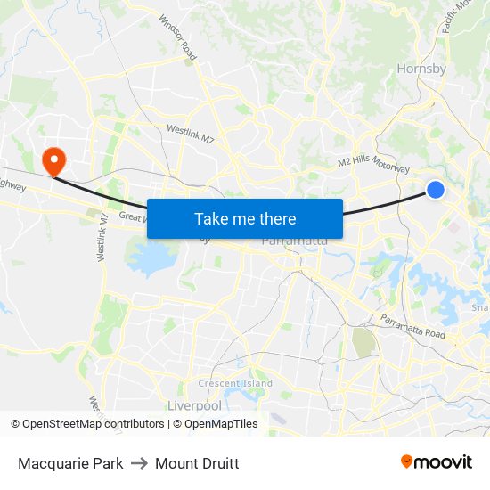 Macquarie Park to Mount Druitt map