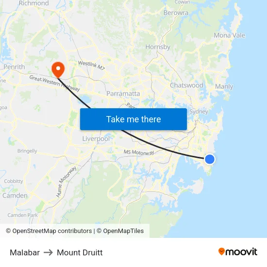 Malabar to Mount Druitt map